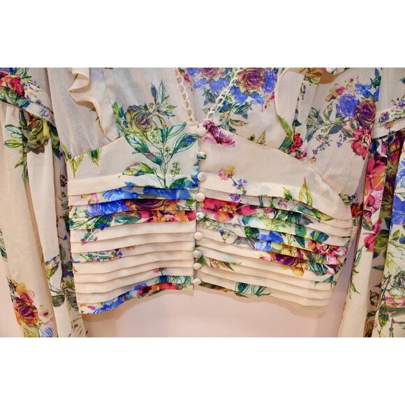 BKE NWT Womens Medium Top Floral Sheer Peach Balloon Sleeve Ruffles Cottage Core - Picture 7 of 10